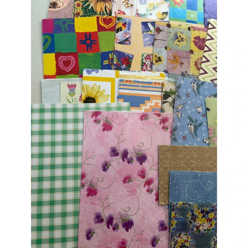 VTG 90s Y2K Gift Wrapping Paper Lot Floral Birds Butterfly Craft Junk Journal